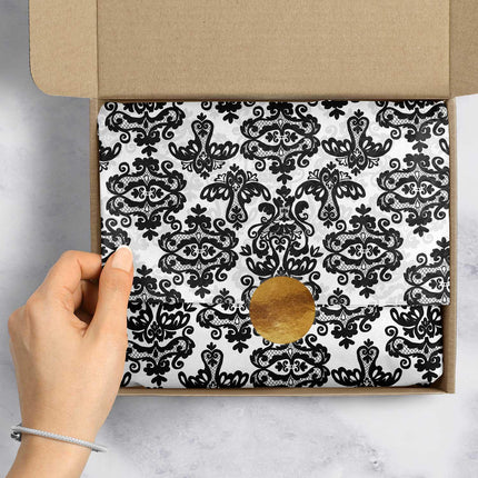Black Damask 20" x 30" Floral Gift Tissue Paper by Present Paper - Vysn