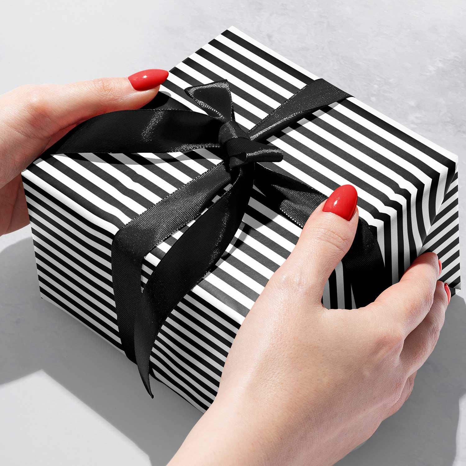Black White Stripes Gift Wrap by Present Paper - Vysn