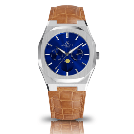 Brown leather Silver/Blue Transporter by ASOROCK WATCHES - Vysn
