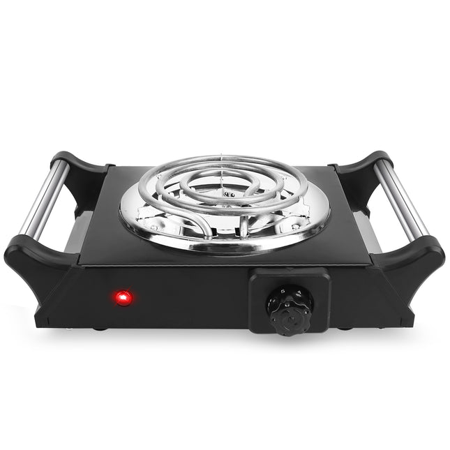 1000W Electric Single Burner Portable Coil Heating Hot Plate Stove Countertop RV Hotplate with 5 Temperature Adjustments Portable Handles - Black - Single