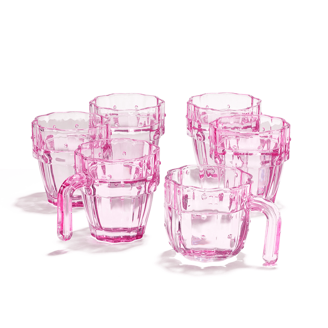 Cactus Stackable Glasses, Stacktus Gifts, Set of 6-10 oz Cactus Shape Glasses With Handles Pink Glass Blown Figurines Plant Decorations for Parties 3.5" H 5" W - Copyright Design, Patent Pending by The Wine Savant - Vysn