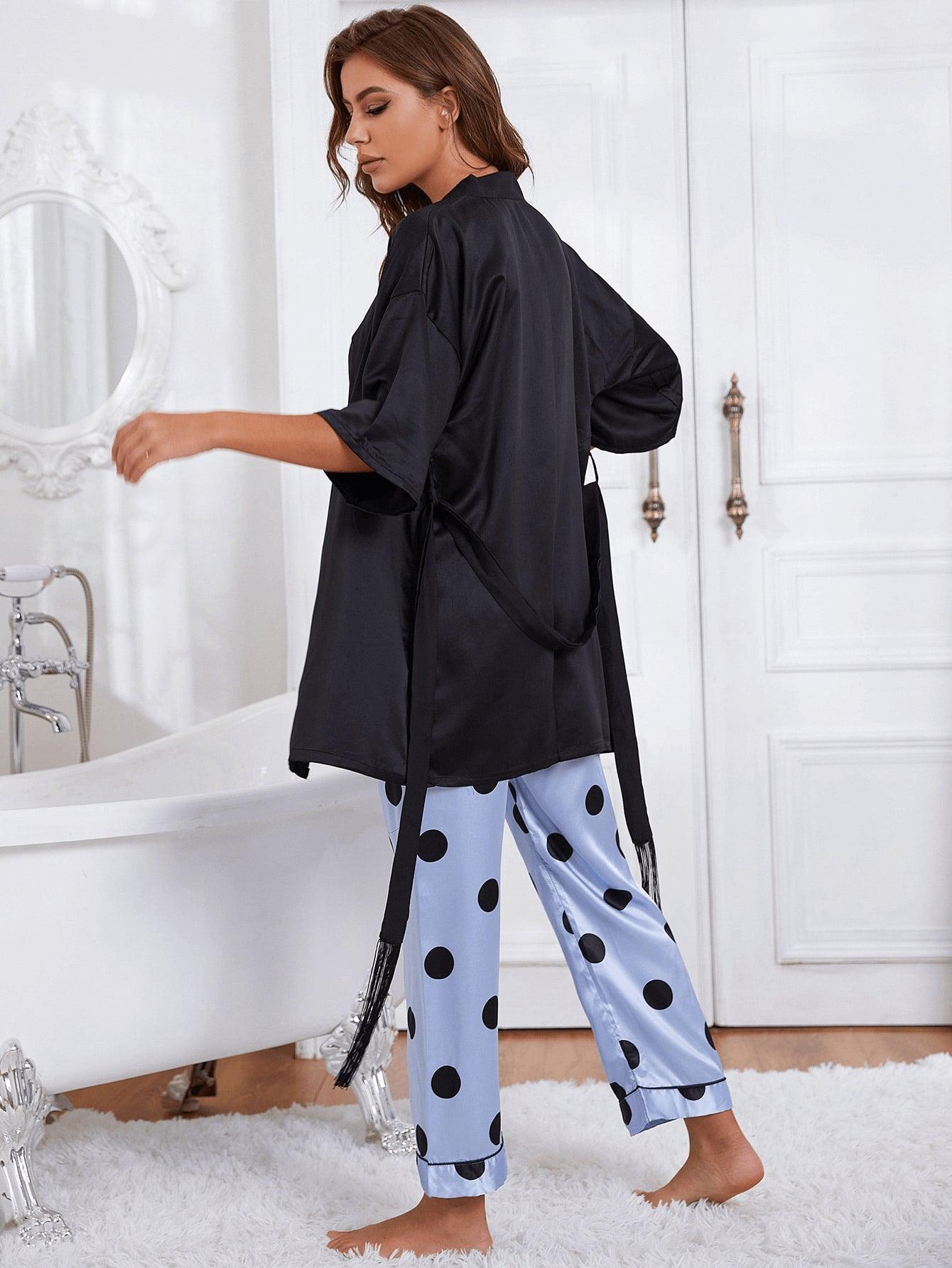 Cami, Robe, and Printed Pants Pajama Set by Blak Wardrob - Vysn