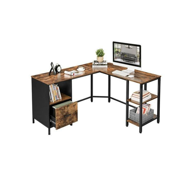 Cayna L-Shaped Computer Desk with Cabinet by Plugsus Home Furniture - Vysn