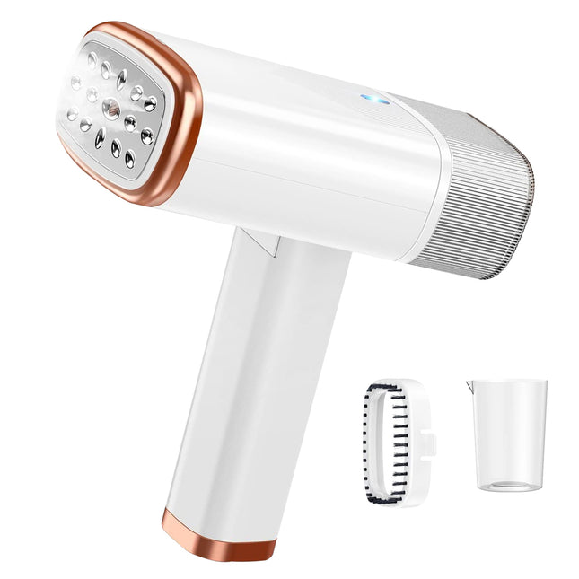 1000W Portable Handheld Clothes Steamer with Brush Foldable Travel Electric Steamer for Garments Clothing Wrinkles Remover 30S Heat Up 120ML Water Tan - White