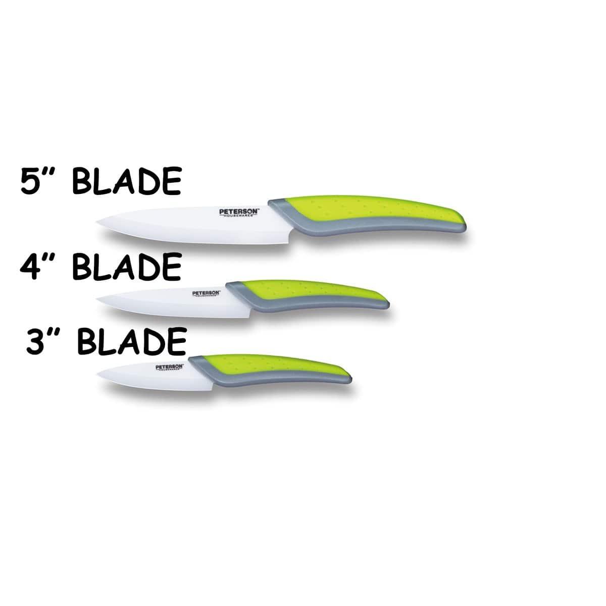 CERAMIC KNIFE: Green+Grey soft touch handle; White Ceramic Blade ... 5" Blade by Peterson Housewares & Artwares - Vysn