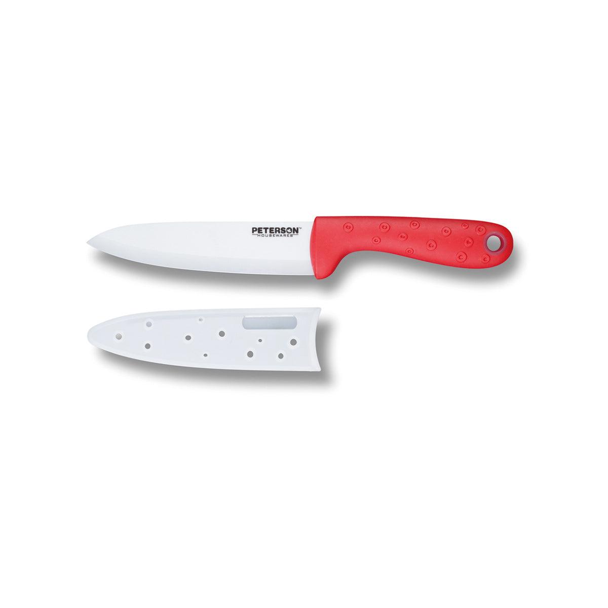 CERAMIC KNIFE: Red soft touch handle; White Ceramic Blade ... 3" Blade by Peterson Housewares & Artwares - Vysn