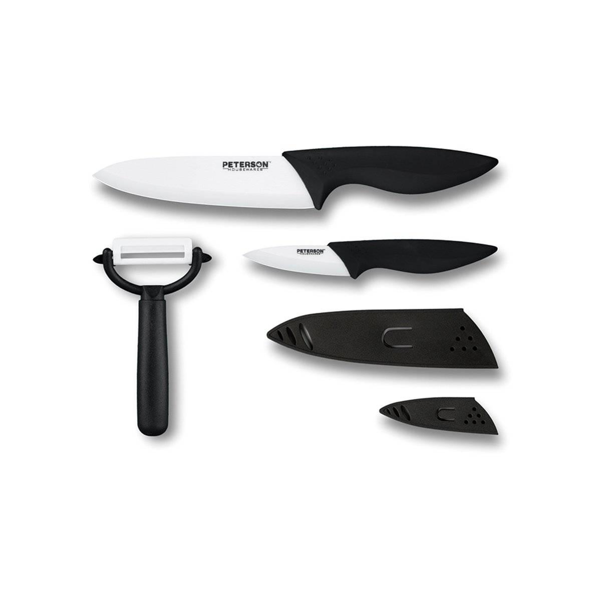 CERAMIC KNIFE SET, 5 PIECES (3", 6", Peeler + 2 Sheaths. ColorBox w/PVC Tray by Peterson Housewares & Artwares - Vysn
