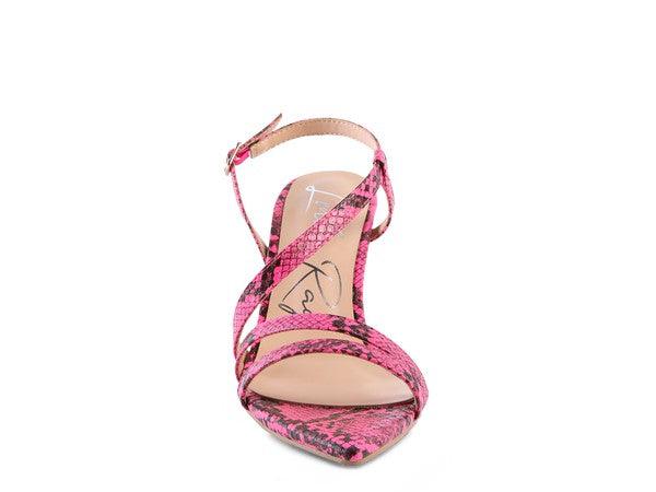 Cherry Tart Snake Print Spool Heel Sandals by Blak Wardrob - Vysn