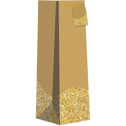 Christmas Wine Bottle Gift Bags, Natural Kraft and Gold Glitter by Present Paper - Vysn