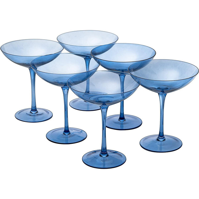 Cobalt Blue Colored Champagne Coupe Glasses 12oz Set of 6 by The Wine Savant - Toasting Glasses, Wedding Party Champagne Cocktail Blue Champagne Colored Glasses Prosecco, Mimosa, Home Bar Glassware by The Wine Savant - Vysn