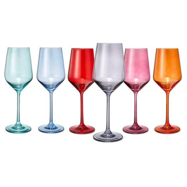 Colored Wine Glass Set, Large 12 oz Glasses Set of 6, Unique Italian Style Tall Stemmed for White& Red Wine, Water, Margarita Glasses, Color Tumbler, Gifts, Viral Beautiful Glassware - Dinner Party by The Wine Savant - Vysn