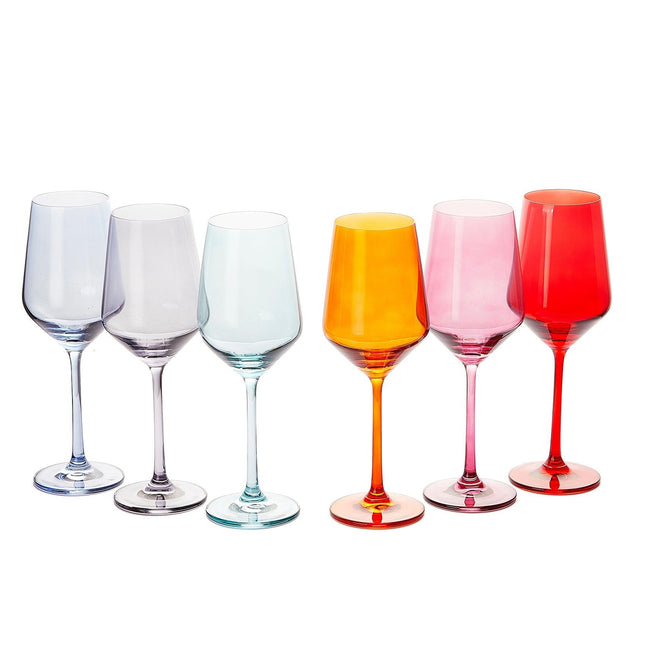 Colored Wine Glass Set, Large 12 oz Glasses Set of 6, Unique Italian Style Tall Stemmed for White& Red Wine, Water, Margarita Glasses, Color Tumbler, Gifts, Viral Beautiful Glassware - Dinner Party by The Wine Savant - Vysn