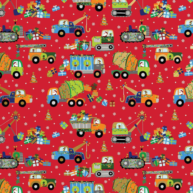 Construction Trucks Christmas Gift Wrap by Present Paper - Vysn