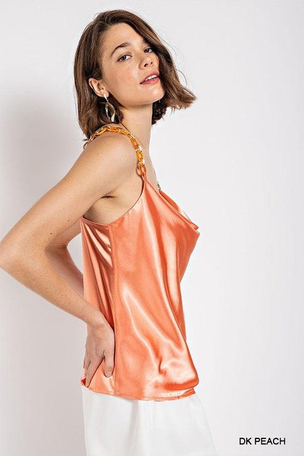 Cowl neck satin camisole with chain strap - Vysn