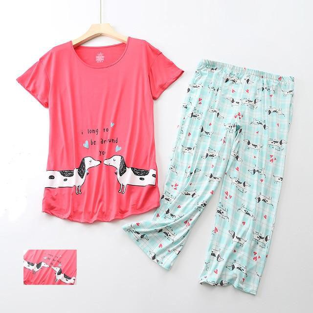Cute Dachshund Printed Summer Pajama Set for Women by Dach Everywhere - Vysn
