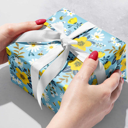 Daisies & Bees Floral Gift Wrap by Present Paper - Vysn