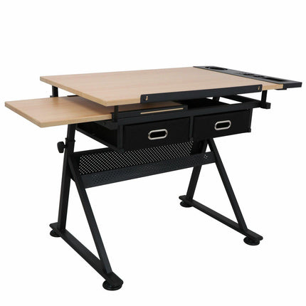 Drafting Drawing Table Tiltable Tabletop, Adjustable Height, Edge Stopper by Quality Home Distribution - Vysn