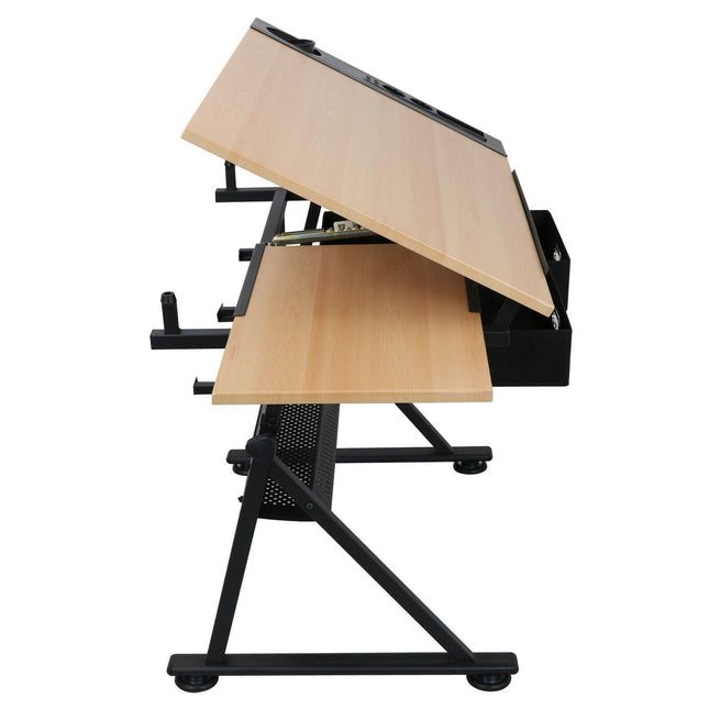 Drafting Drawing Table Tiltable Tabletop, Adjustable Height, Edge Stopper by Quality Home Distribution - Vysn