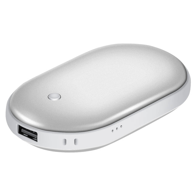Portable Hand Warmer 5000mAh Power Bank Rechargeable Pocket Warmer Double-Sided Heating Handwarmer - Silver