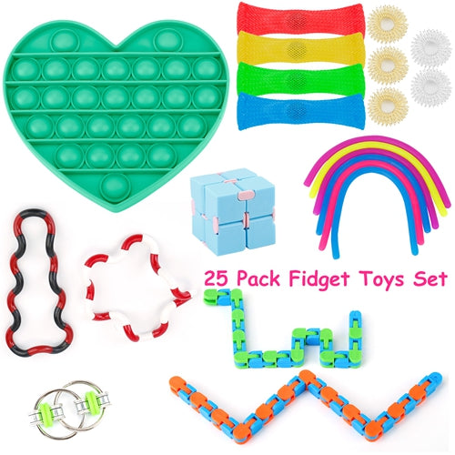 25Pack Sensory Fidget Toys Set Stress Relief Anti-Anxiety Tools Bundle For Kids and Adults - Multi