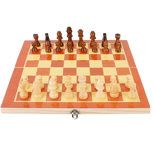 Folding Board Game Set Portable Travel Wooden Chess Set with Wooden Crafted Pieces Chessmen Storage Box 11.3"x11.3" - Multi