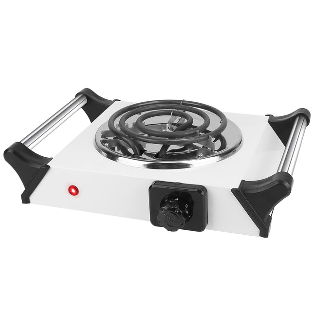 1000W Electric Single Burner Portable Coil Heating Hot Plate Stove Countertop RV Hotplate with 5 Temperature Adjustments Portable Handles - Silver - Single