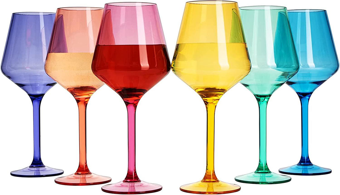 European Style Crystal, Stemmed Wine Glasses, Acrylic Glasses Tritan Drinkware, Unbreakable Colored, 6 - Set - Shatterproof BPA-free plastic, Reusable, All Purpose Glassware, Hand Wash Only 15oz by The Wine Savant - Vysn