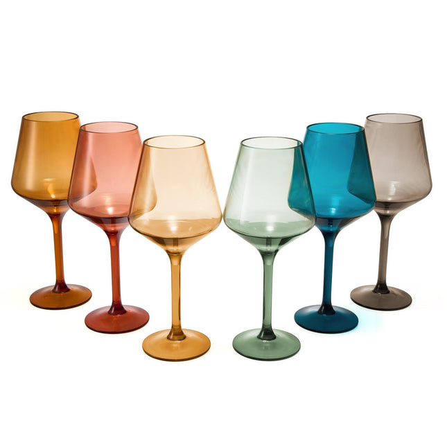 European Style Crystal, Stemmed Wine Glasses, Acrylic Glasses Tritan Drinkware, Unbreakable Muted Color | Set of 6 | Shatterproof BPA-free plastic, Reusable, All Purpose Glassware, Hand Wash Only 15oz by The Wine Savant - Vysn
