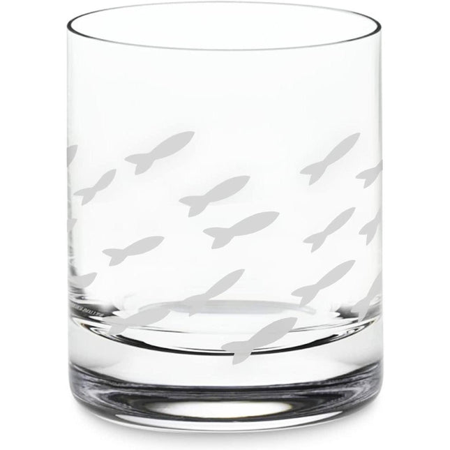 Fish Old Fashion Drinking Glasses, Fish Glasses For White and Red Wine, Water or Whiskey, by The Wine Savant, Each Glass Is Individually Sand Etched - Fish Wine Glasses by The Wine Savant - Vysn