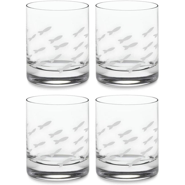 Fish Old Fashion Drinking Glasses, Fish Glasses For White and Red Wine, Water or Whiskey, by The Wine Savant, Each Glass Is Individually Sand Etched - Fish Wine Glasses by The Wine Savant - Vysn