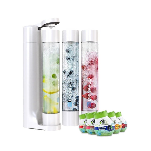 FIZZPod 1+ Soda Maker + Stur Water Flavor Enhancemer Pack by Drinkpod - Vysn