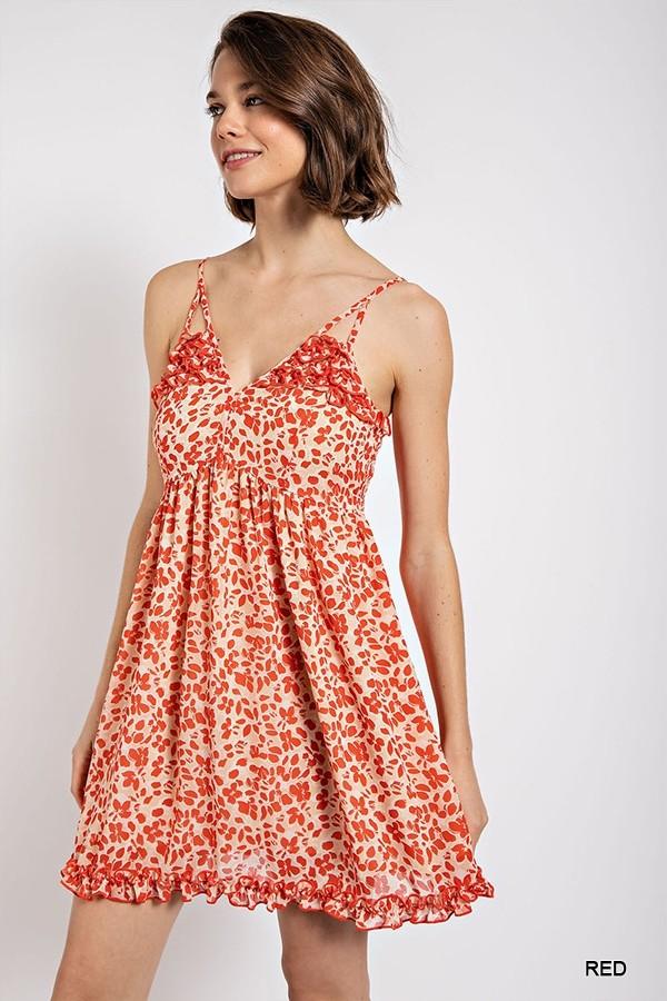 Floral print v-neck dress with skirt lining - Vysn