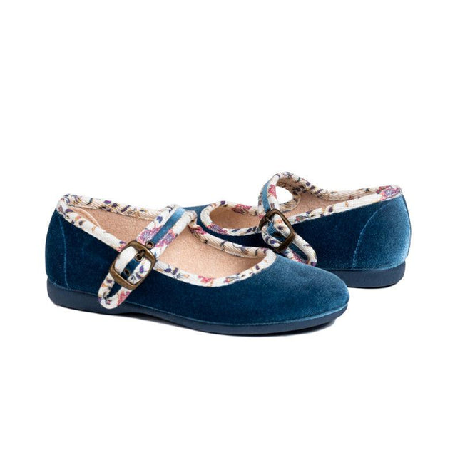 Floral Velvet Mary Janes in Blue by childrenchic - Vysn