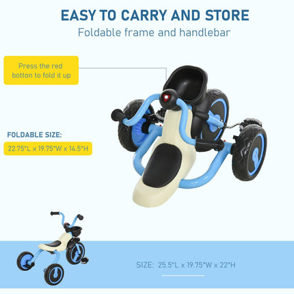 Foldable 3 Wheel Kids Tricycle for Toddlers Walking Tricycle Blue by Quality Home Distribution - Vysn