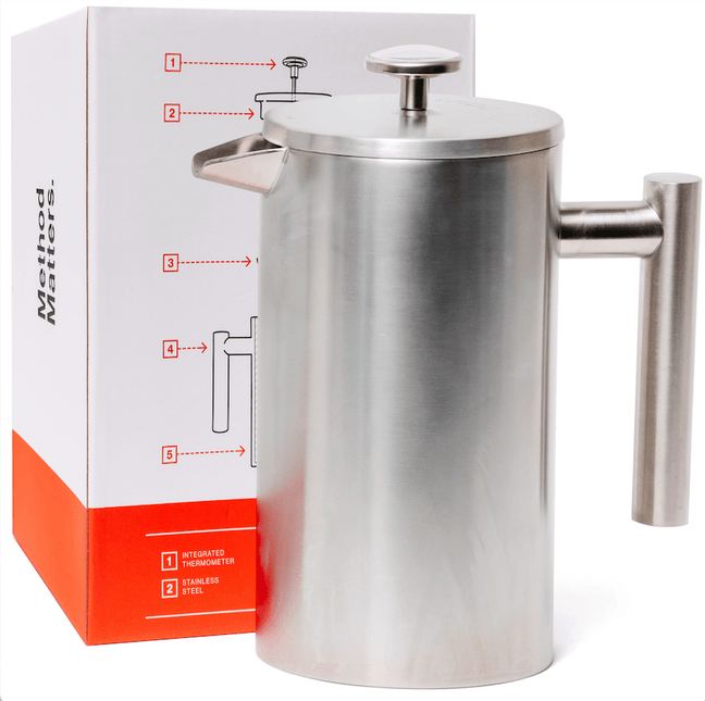 French Press with Thermometer Insulated Stainless Steel Coffee Maker (1.0L | 34fl oz) by Barista Warrior - Vysn