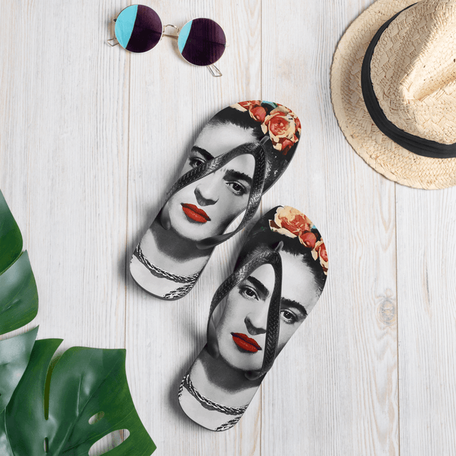 Frida Kahlo With Flowers Poster Artwork Flip-Flops by Art-O-Rama Shop - Vysn