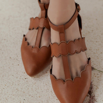 Gardenia Pointy Toe Leather Flats by ELF - Vysn