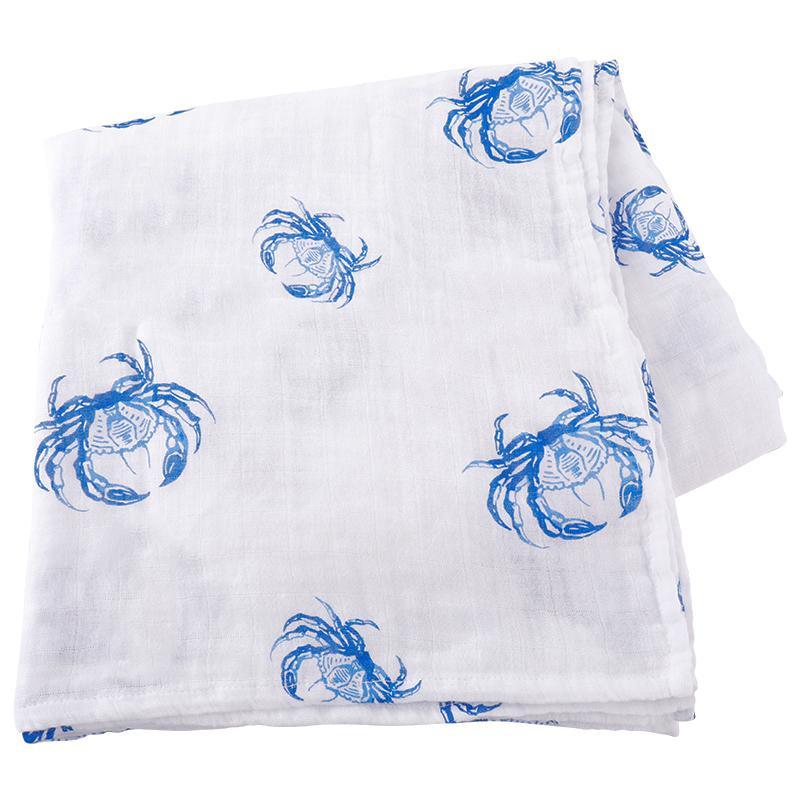 Gift Set: Blue Crab Baby Muslin Swaddle Blanket and Burp Cloth/Bib Combo by Little Hometown - Vysn