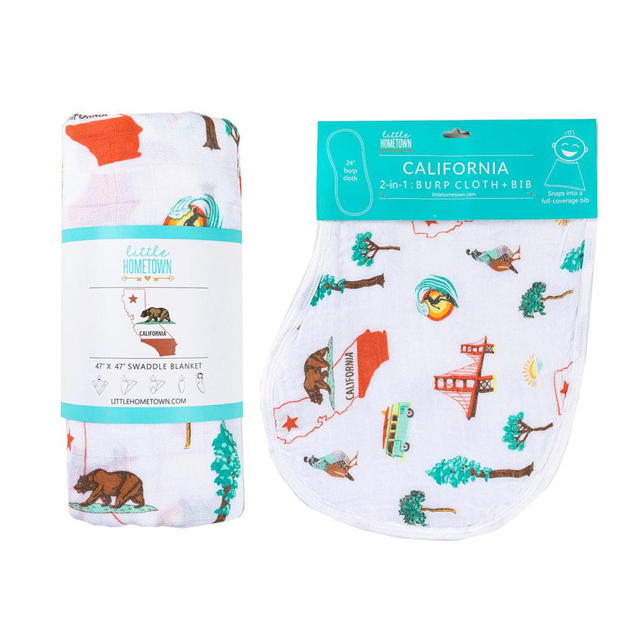 Gift Set: California Baby Muslin Swaddle Blanket and Burp Cloth/Bib Combo by Little Hometown - Vysn