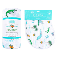 Gift Set: Florida Baby Muslin Swaddle Blanket and Burp Cloth/Bib Combo by Little Hometown - Vysn