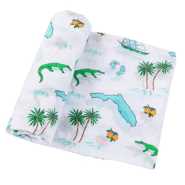 Gift Set: Florida Baby Muslin Swaddle Blanket and Burp Cloth/Bib Combo by Little Hometown - Vysn