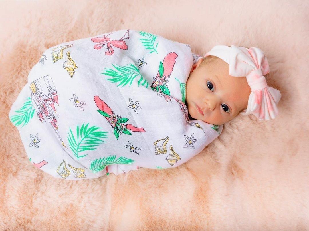 Gift Set: Florida Baby Muslin Swaddle Blanket and Burp Cloth/Bib Combo (Floral) by Little Hometown - Vysn