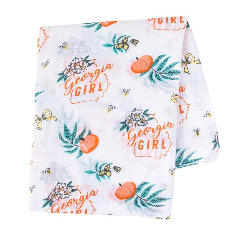 Gift Set: Georgia Girl Muslin Swaddle Blanket and Burp Cloth/Bib Combo by Little Hometown - Vysn