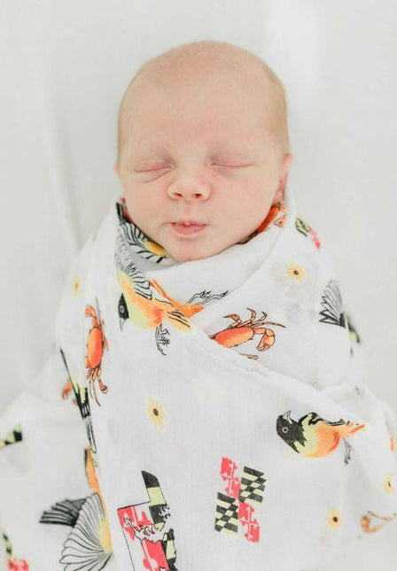 Gift Set: Maryland Baby Muslin Swaddle Blanket and Burp Cloth/Bib Combo by Little Hometown - Vysn