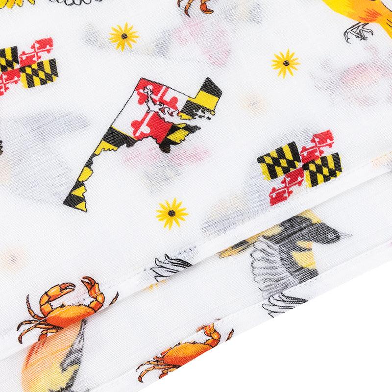 Gift Set: Maryland Baby Muslin Swaddle Blanket and Burp Cloth/Bib Combo by Little Hometown - Vysn