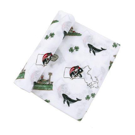 Gift Set: Massachusetts Baby Muslin Swaddle Blanket and Burp Cloth/Bib Combo by Little Hometown - Vysn