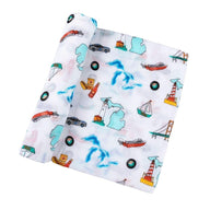 Gift Set: Michigan Baby Muslin Swaddle Blanket and Burp Cloth/Bib Combo by Little Hometown - Vysn