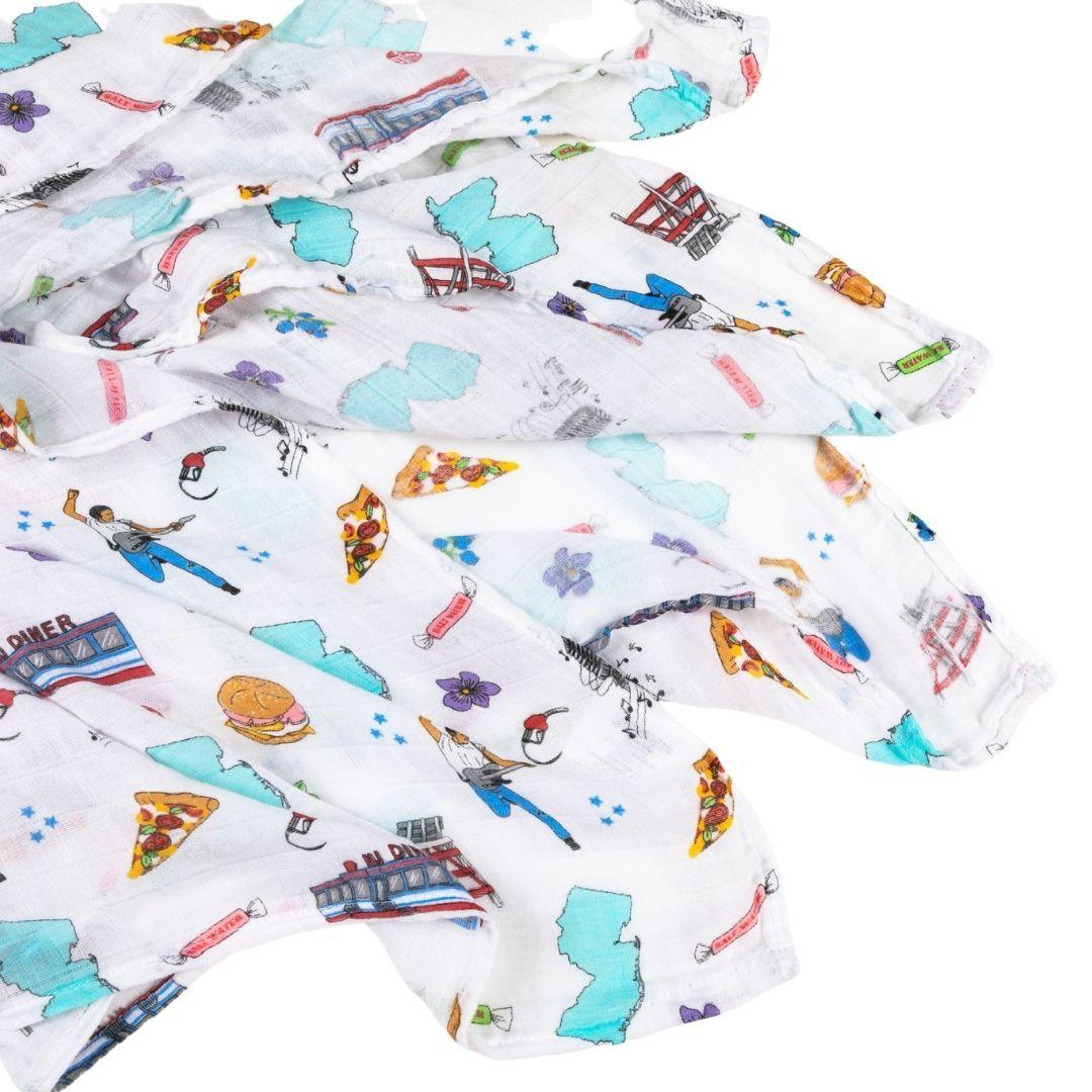 Gift Set: New Jersey Baby Muslin Swaddle Blanket and Burp Cloth/Bib Combo by Little Hometown - Vysn