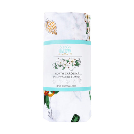 Gift Set: North Carolina Baby Muslin Swaddle Blanket and Burp Cloth/Bib Combo (Floral) by Little Hometown - Vysn