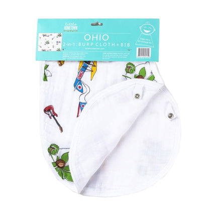 Gift Set: Ohio Baby Muslin Swaddle Receiving Blanket and Burp Cloth / Bib Combo by Little Hometown - Vysn